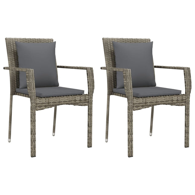 havestole med hynder 2 stk. polyrattan grå