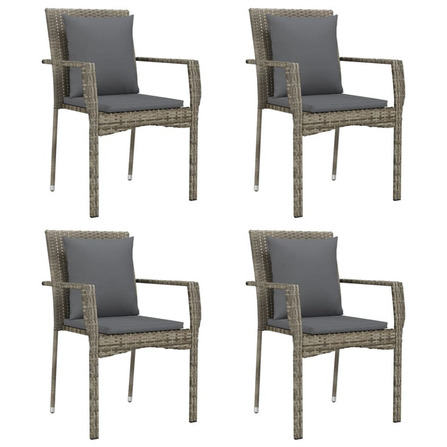 havestole med hynder 4 stk. polyrattan grå