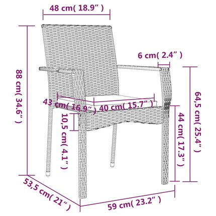 havestole med hynder 2 stk. polyrattan sort