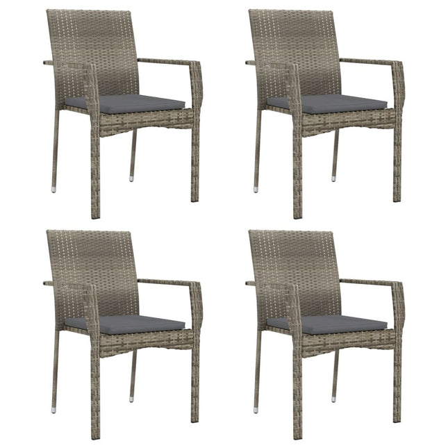 havestole med hynder 4 stk. polyrattan grå