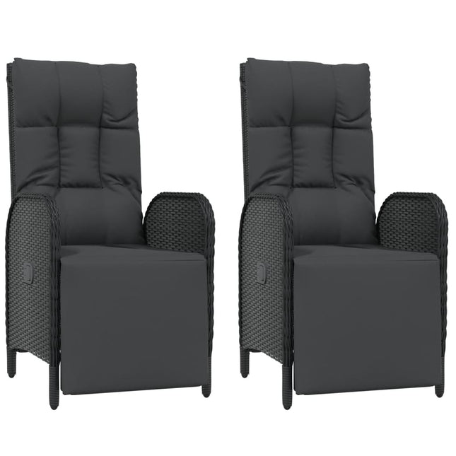 havestole med lænefunktion og hynder 2 stk. polyrattan sort