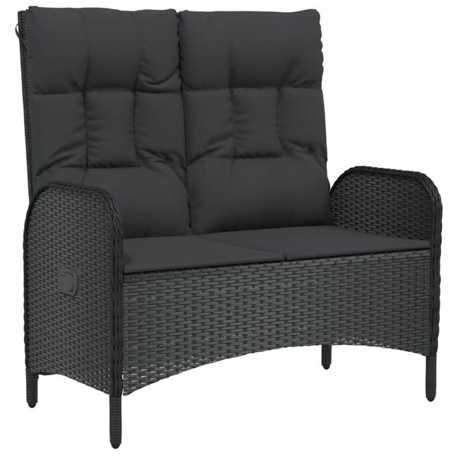 havebænk med lænefunktion og hynder 107 cm polyrattan sort