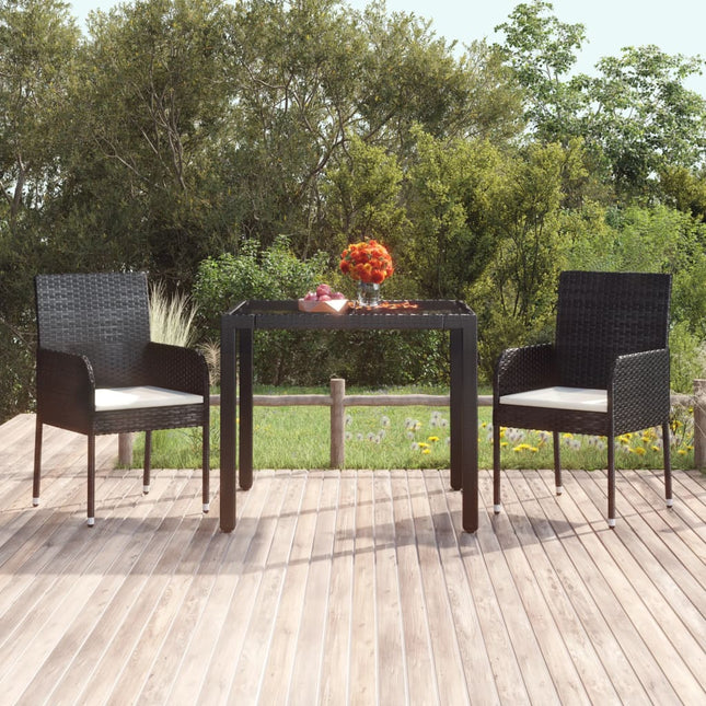 havebord med glastop 90x90x75 cm polyrattan sort