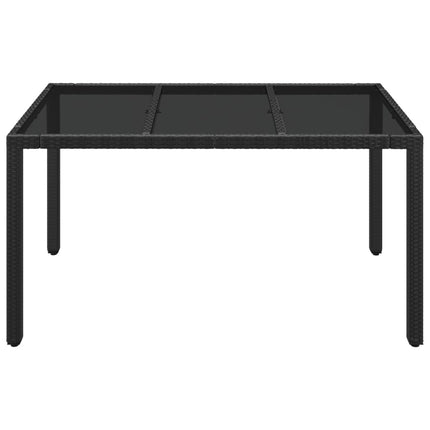 havebord med glastop 150x90x75 cm polyrattan sort
