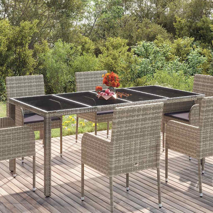 havebord med glastop 190x90x75 cm polyrattan grå
