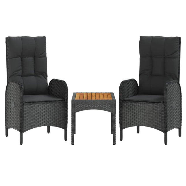 loungesæt til haven 3 dele med hynder polyrattan sort