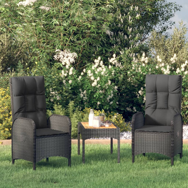 loungesæt til haven 3 dele med hynder polyrattan sort