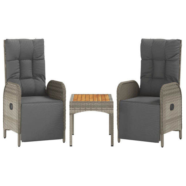 havestole med lænefunktion 2 stk. med bord polyrattan grå