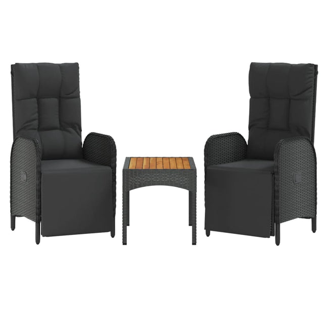 havestole med lænefunktion 2 stk. med bord polyrattan sort