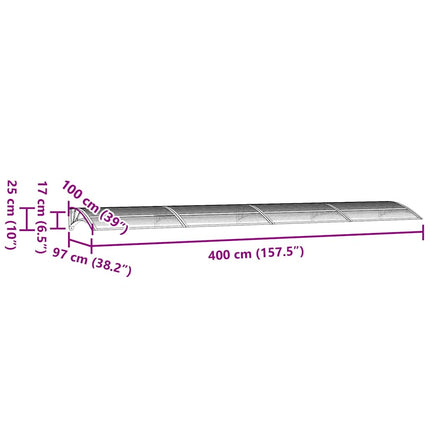dørmarkise sort 400x100 cm polycarbonat