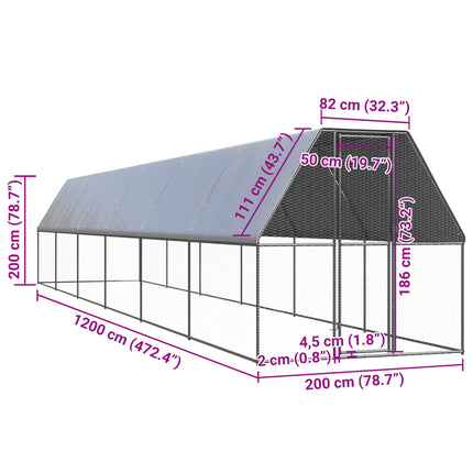 hønsegård 2x12x2 m galvaniseret stål