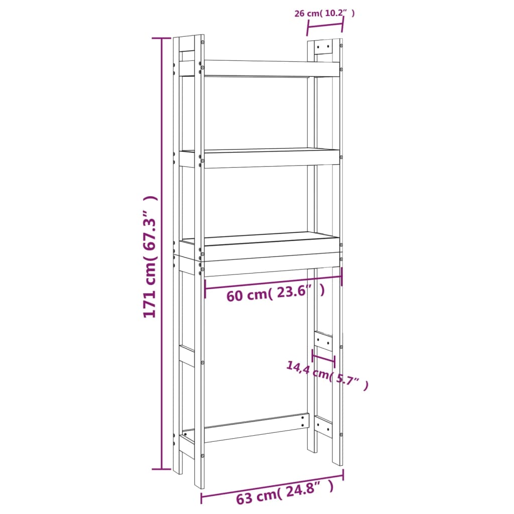 toiletstativ 63x26x171 cm massivt fyrretræ gyldenbrun
