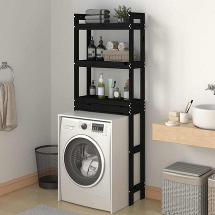 toiletstativ 63x26x171 cm massivt fyrretræ sort