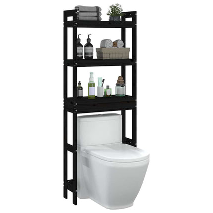 toiletstativ 63x26x171 cm massivt fyrretræ sort