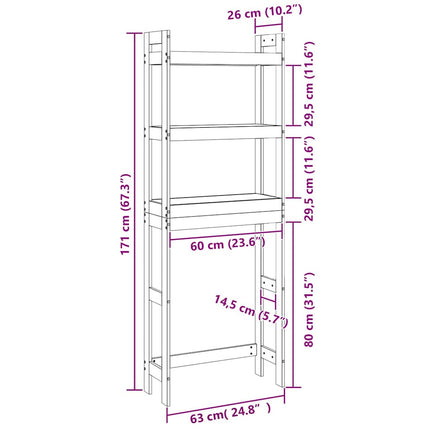 toiletstativ 63x26x171 cm massivt fyrretræ sort