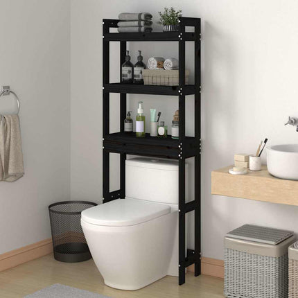 toiletstativ 63x26x171 cm massivt fyrretræ sort