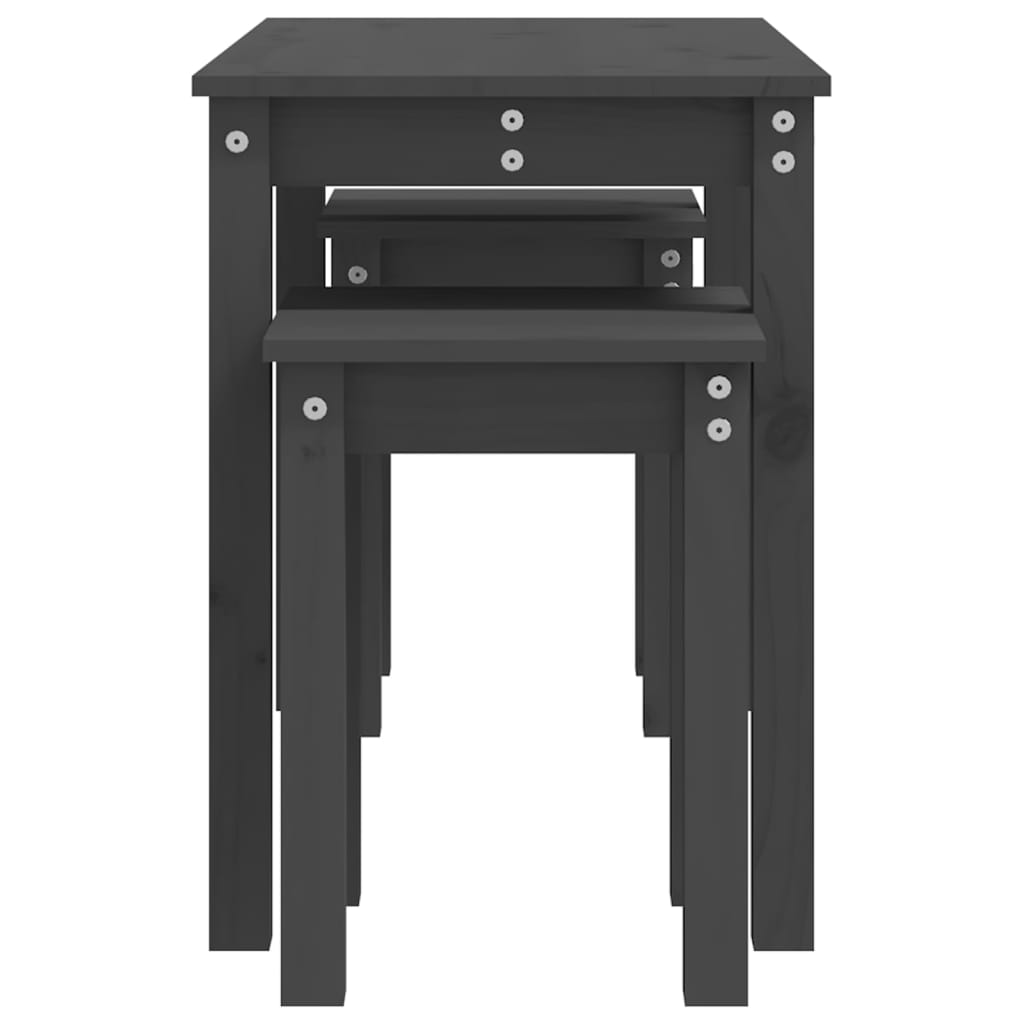 indskudsborde 3 stk. massivt fyrretræ grå