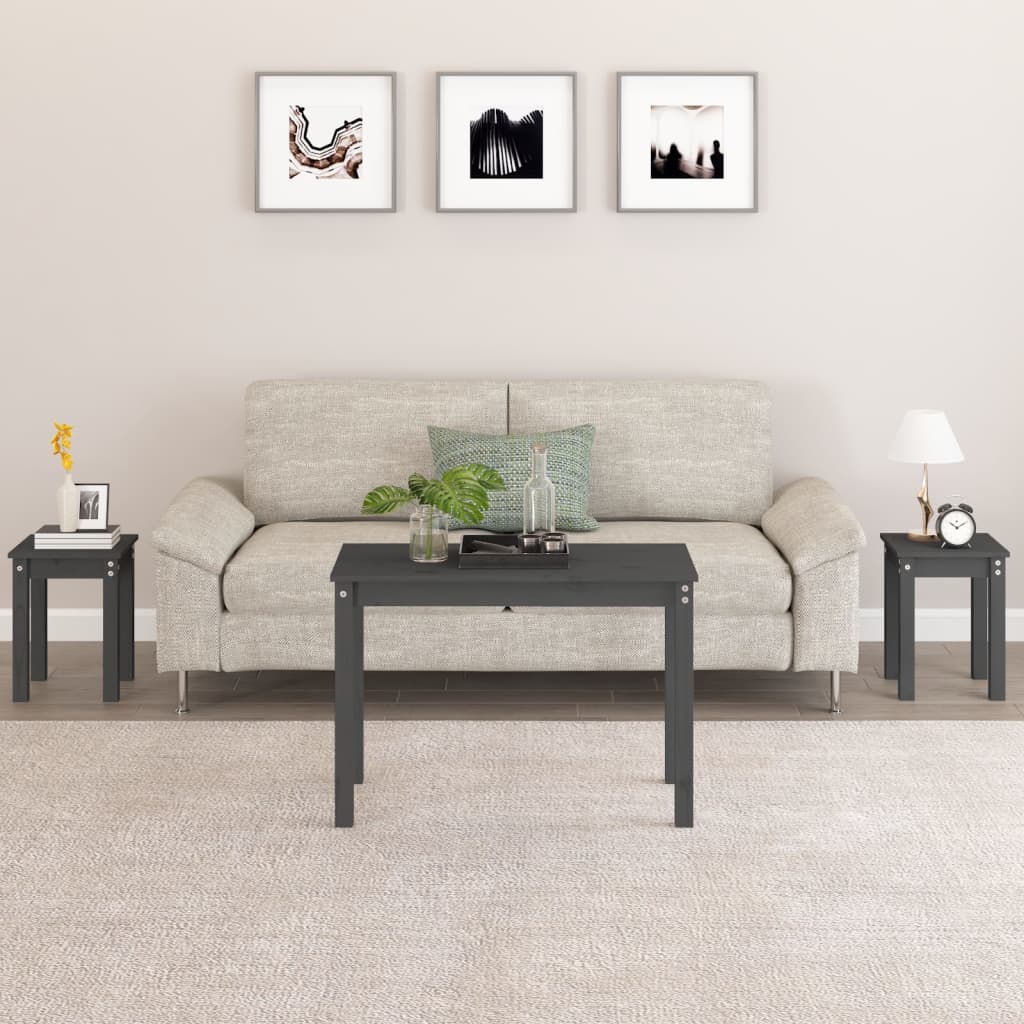 indskudsborde 3 stk. massivt fyrretræ grå