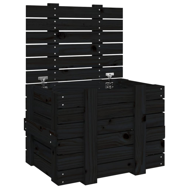 opbevaringskasse 58x40,5x42 cm massivt fyrretræ sort