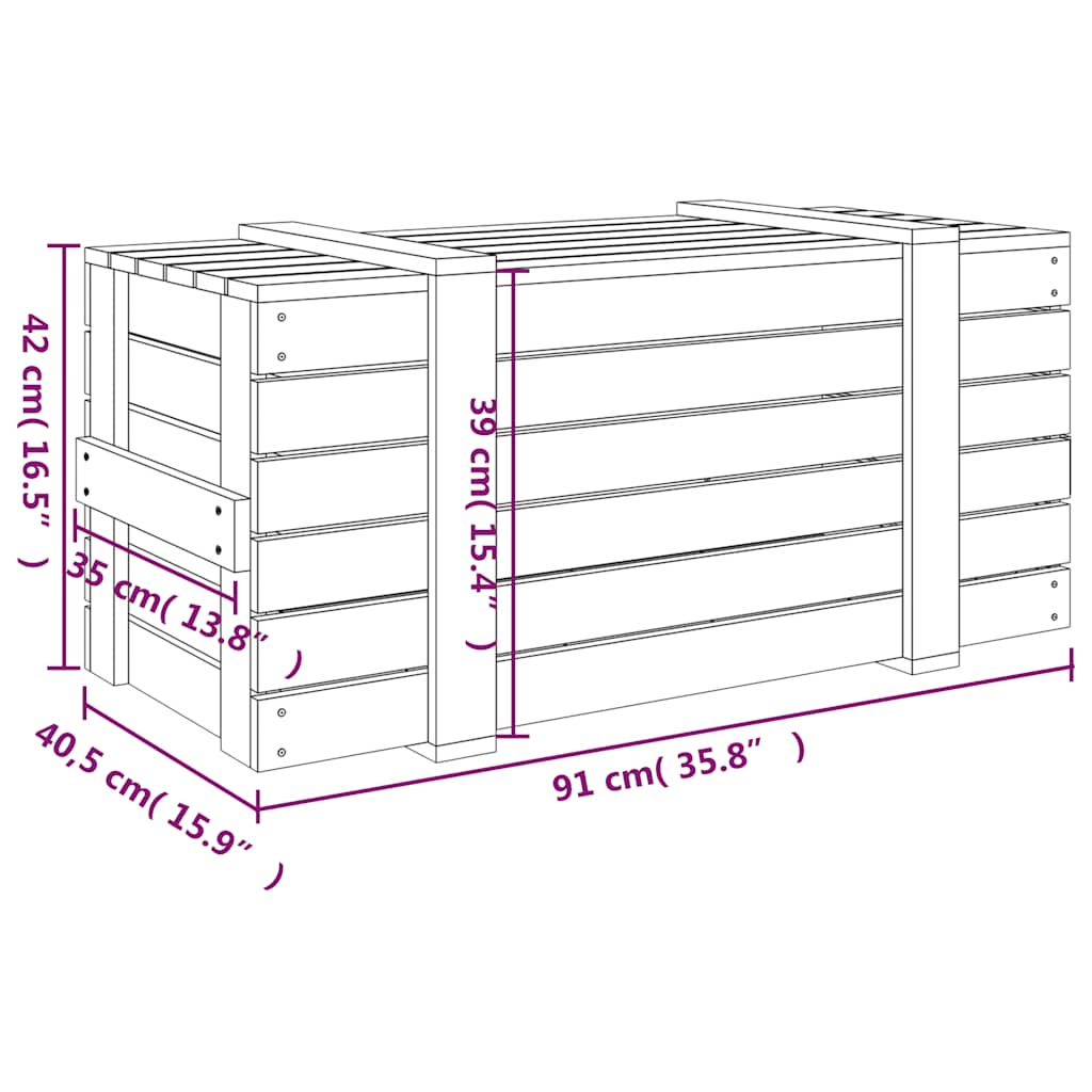 opbevaringskasse 91x40,5x42 cm massivt fyrretræ