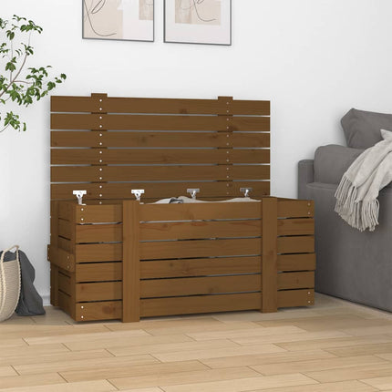 opbevaringskasse 91x40,5x42 cm massivt fyrretræ gyldenbrun