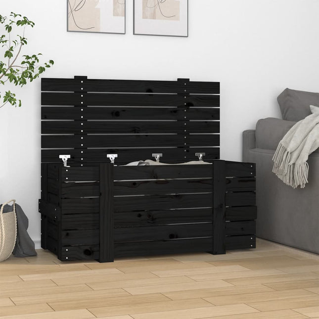 opbevaringskasse 91x40,5x42 cm massivt fyrretræ sort