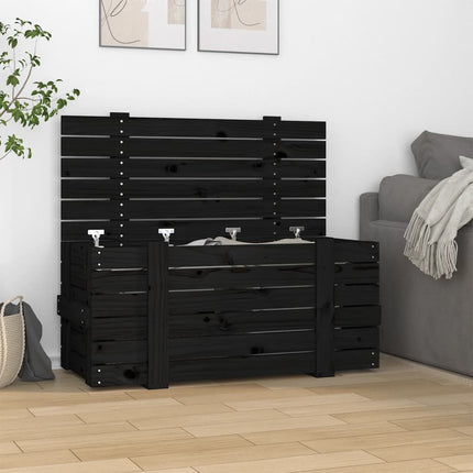 opbevaringskasse 91x40,5x42 cm massivt fyrretræ sort