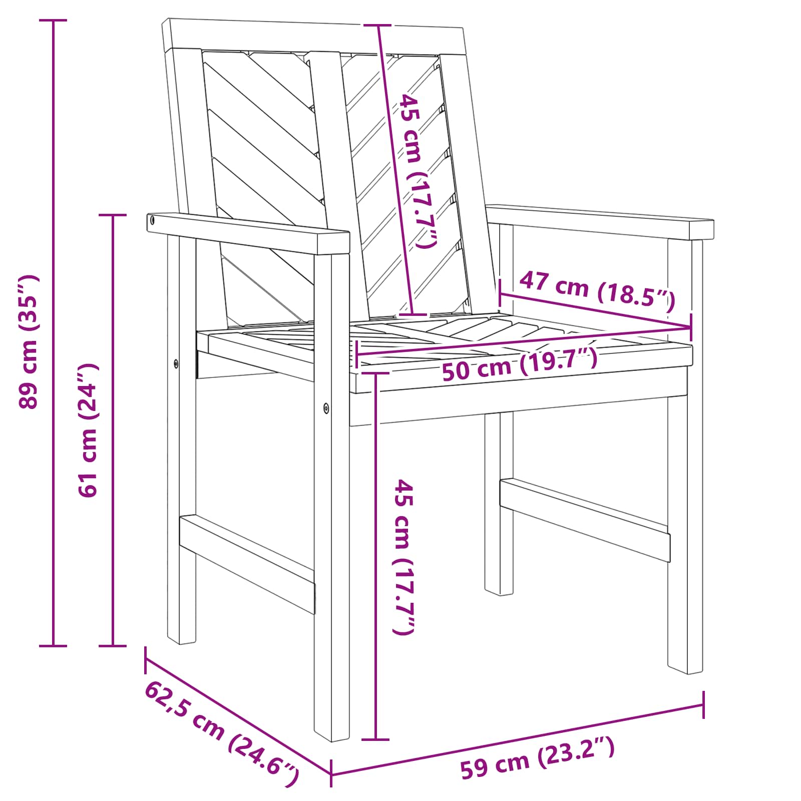 Spisestuestol 6 pcs Naturfarvet 62.5 x 59 x 89 cm