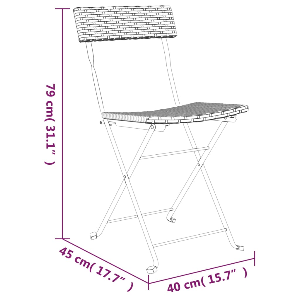 foldbare bistrostole 2 stk. polyrattan og stål sort