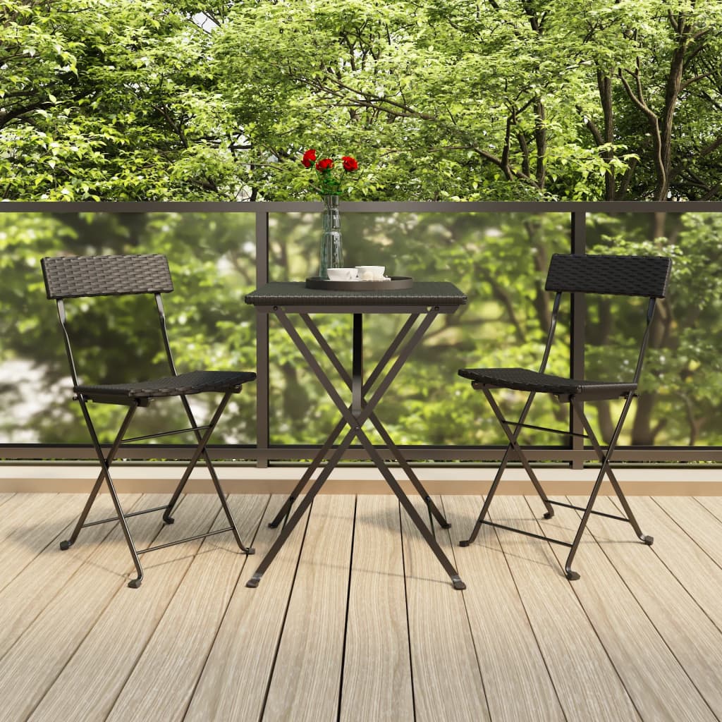 foldbare bistrostole 2 stk. polyrattan og stål sort