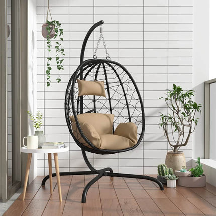 hængestol med æg og hynder taupe polyrattan og stål