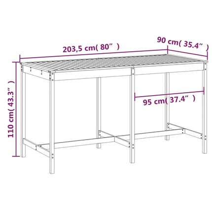havebord 203,5x90x110 cm massivt douglasgran