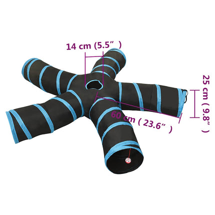 5-vejs kattetunnel 25 cm polyester sort og blå