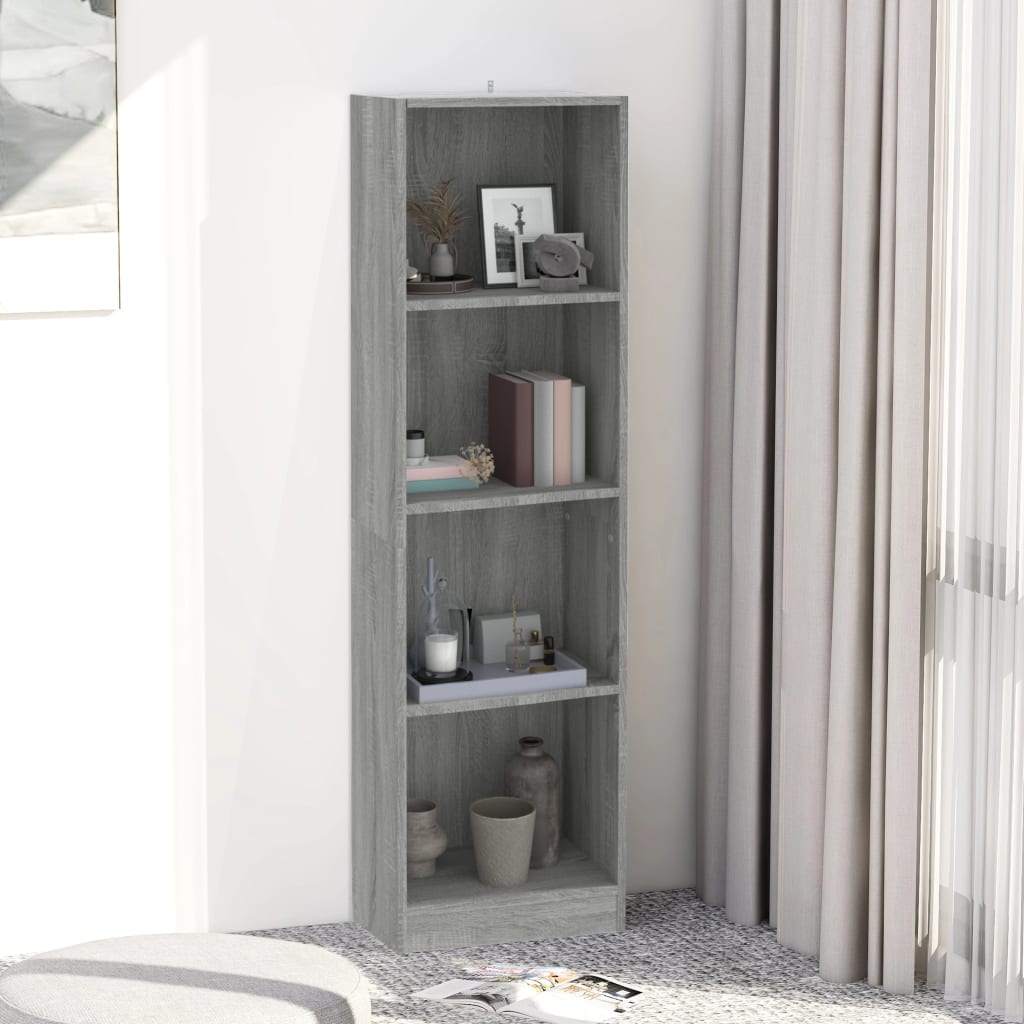 bogreol m. 4 hylder 40x24x143 cm konstrueret træ grå sonoma-eg billede