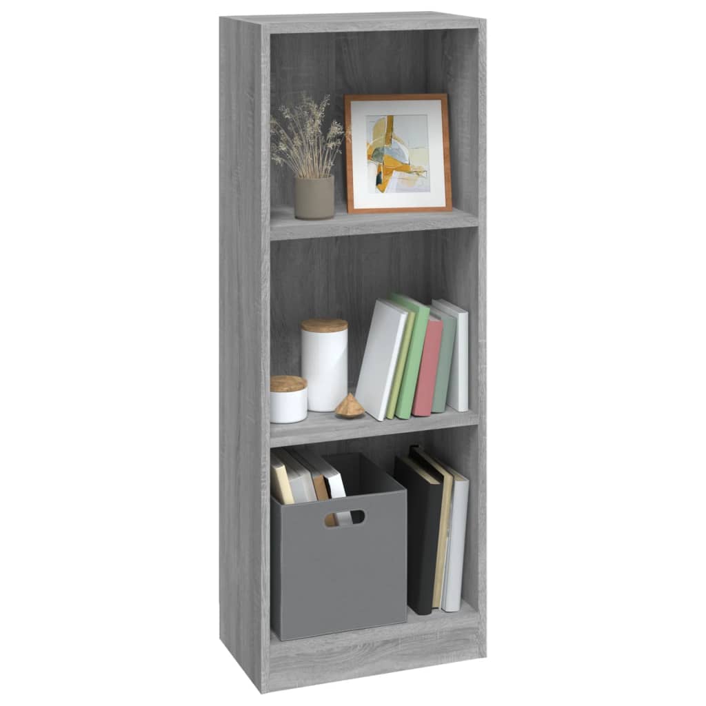 bogreol med 3 hylder 40x24x109 cm konstrueret træ grå sonoma-eg