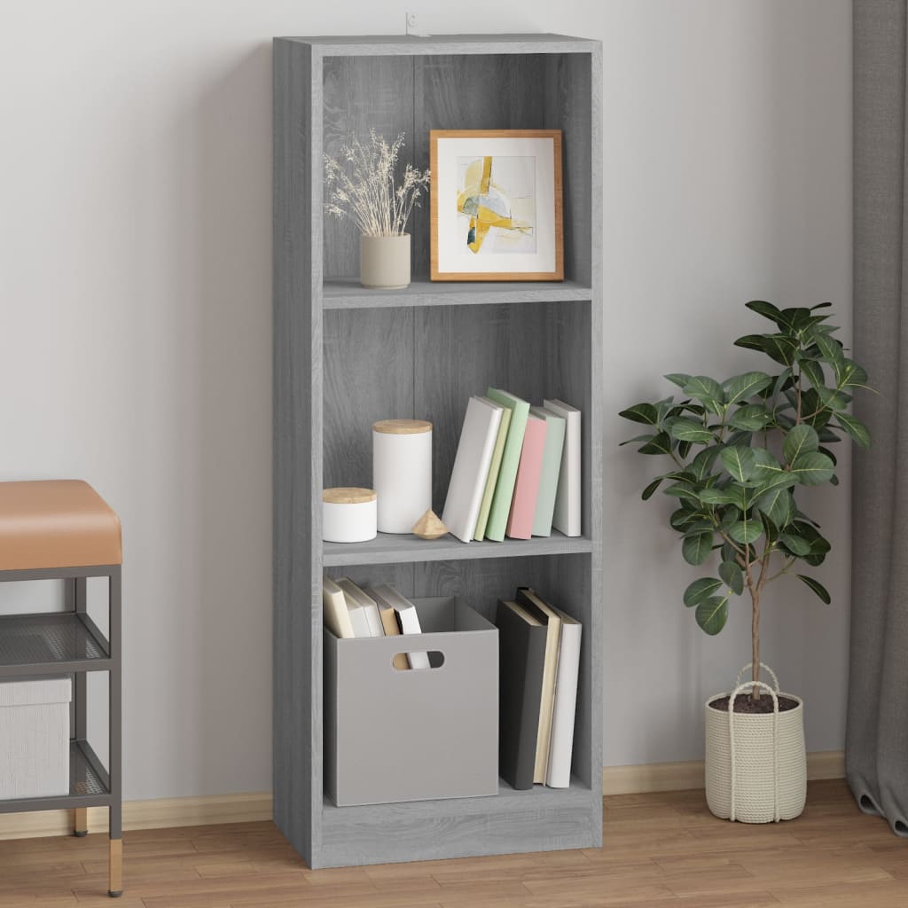 bogreol med 3 hylder 40x24x109 cm konstrueret træ grå sonoma-eg billede
