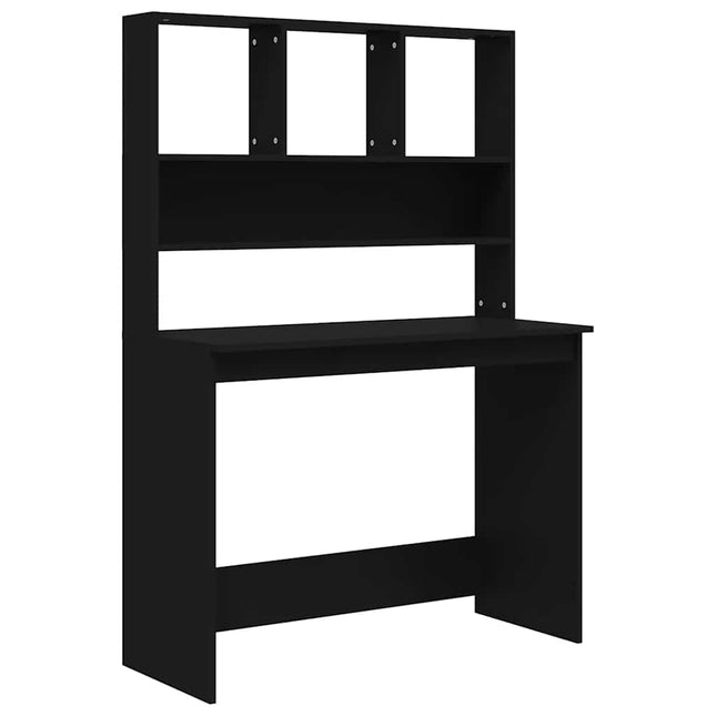 skrivebord m. hylder 102x45x148 cm konstrueret træ sort