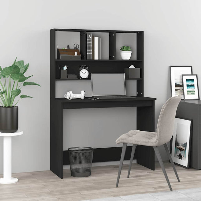 skrivebord m. hylder 102x45x148 cm konstrueret træ sort