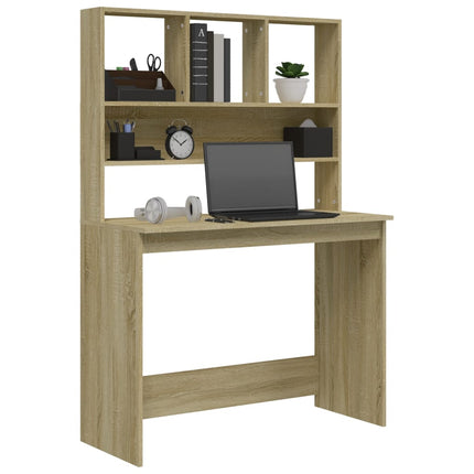 skrivebord med hylder 102x45x148 cm konstrueret træ sonoma-eg