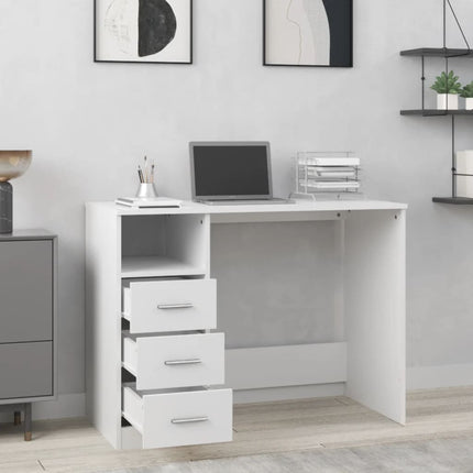 skrivebord m. hylder 102x50x76 cm konstrueret træ hvid