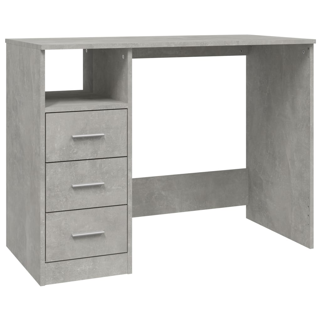skrivebord m. skuffer 102x50x76 cm konstrueret træ betongrå