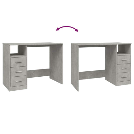 skrivebord m. skuffer 102x50x76 cm konstrueret træ betongrå