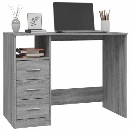 skrivebord m. skuffer 102x50x76cm konstrueret træ grå sonoma-eg