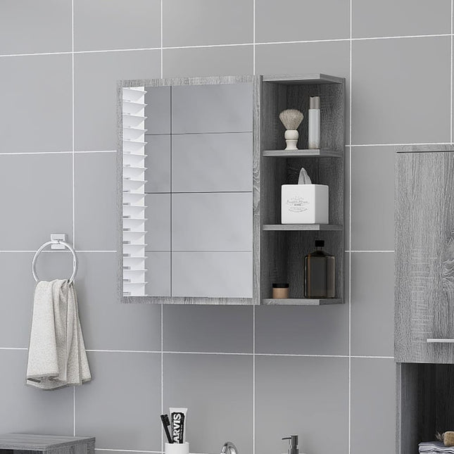 skab med spejl 62,5x20,5x64 cm konstrueret træ grå sonoma-eg