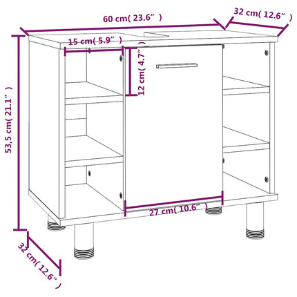 badeværelsesskab 60x32x53,5 cm konstrueret træ røget egetræ
