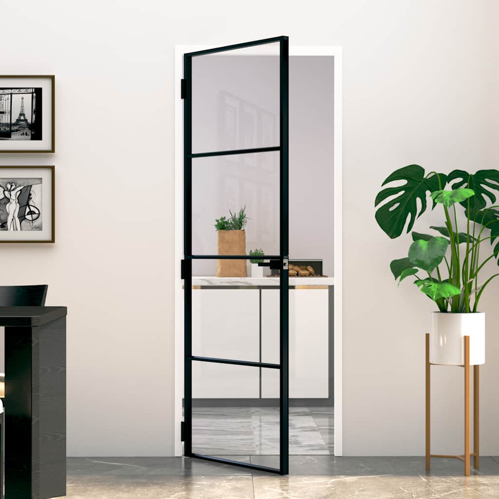dør 76x201,5 cm hærdet glas og aluminium sort billede