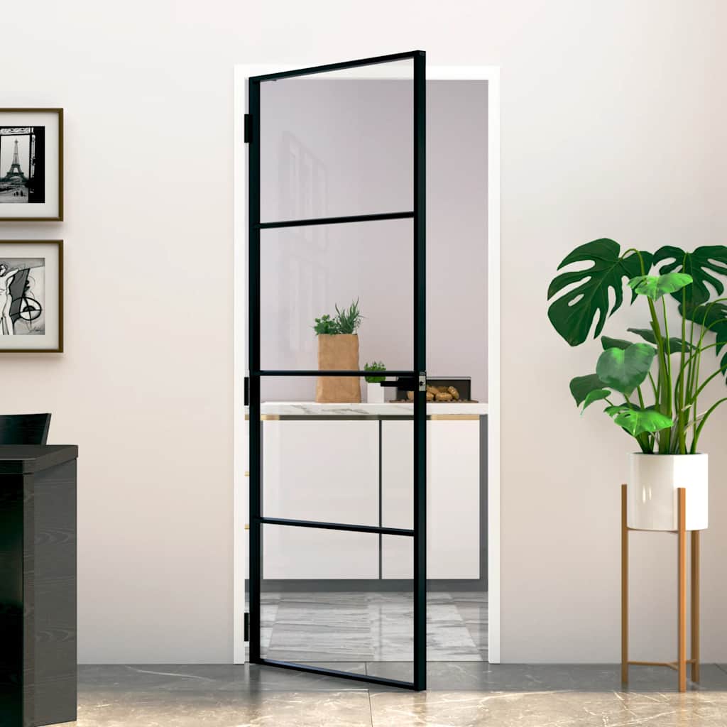 dør 83x201,5 cm hærdet glas og aluminium sort billede