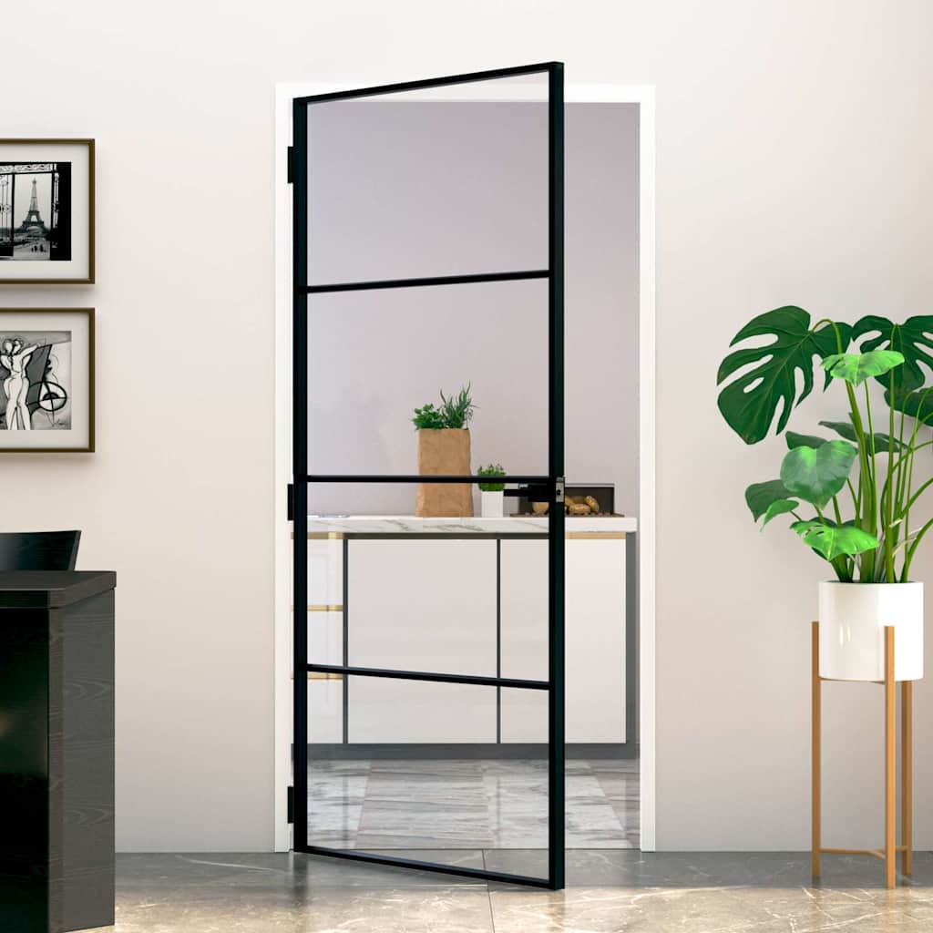 dør 93x201,5 cm hærdet glas og aluminium sort billede
