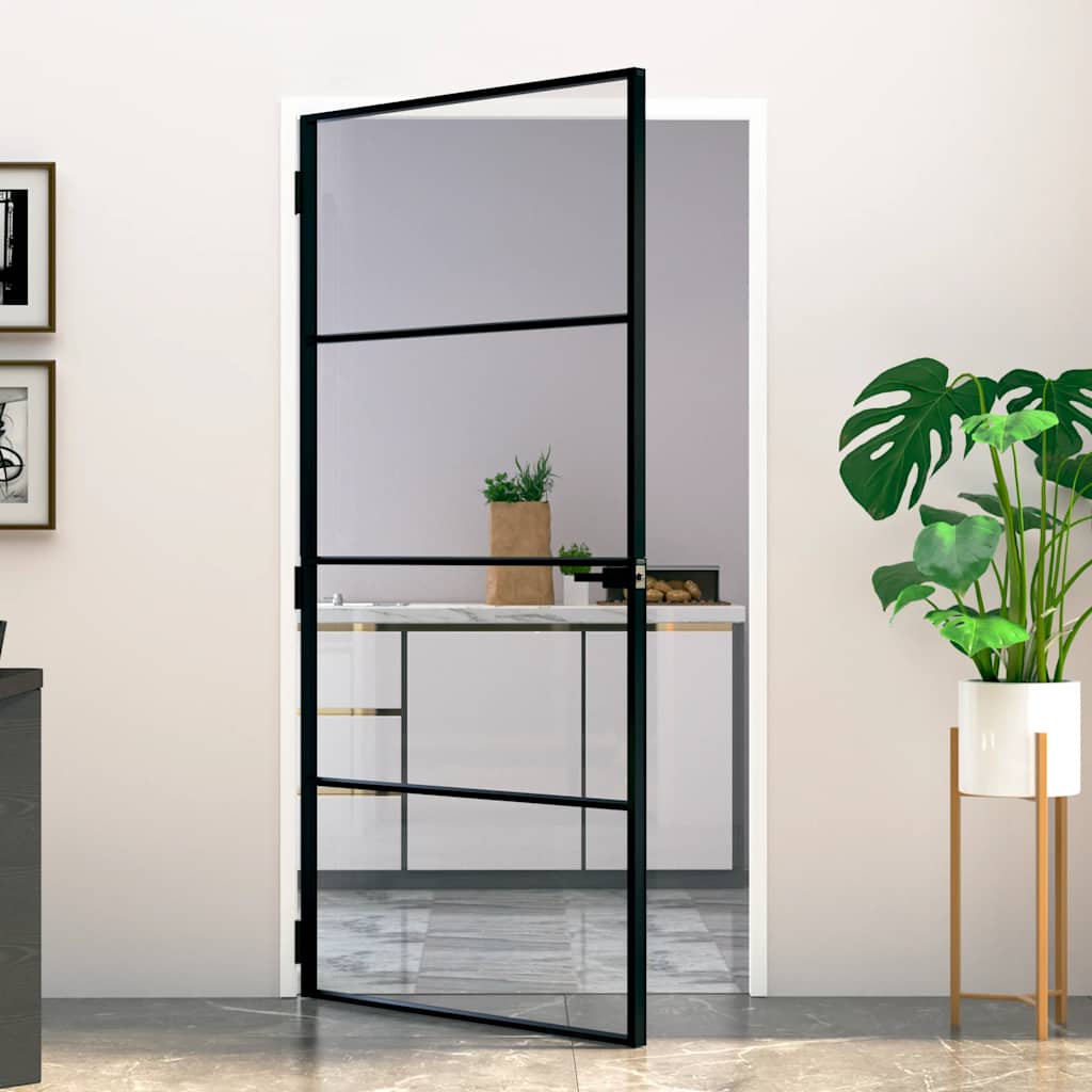 dør 102x201,5 cm hærdet glas og aluminium sort billede