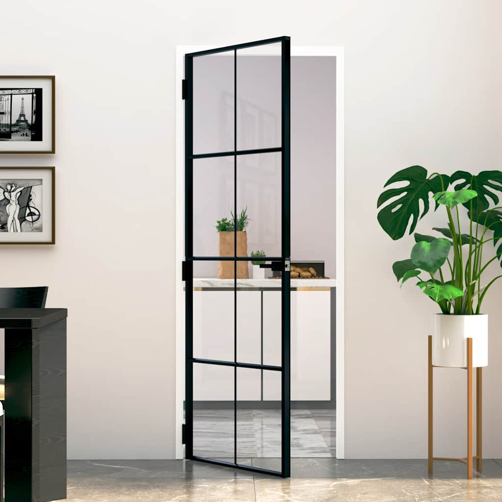 dør 76x201,5 cm hærdet glas og aluminium sort billede